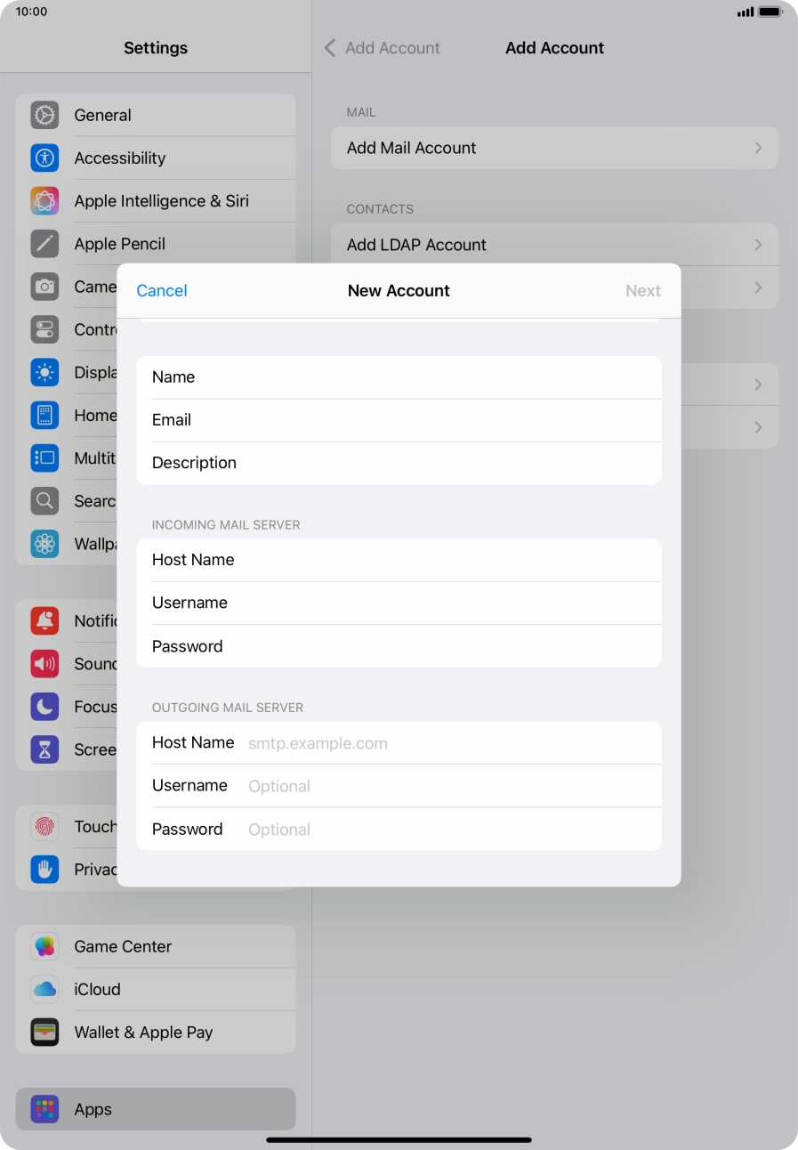 Press Host Name and key in the name of your email provider's outgoing server. Press Host Name and key in the name of your email provider's outgoing server.