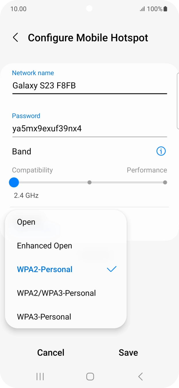 Press WPA3-Personal to password protect your WiFi hotspot. Press WPA3-Personal to password protect your WiFi hotspot.