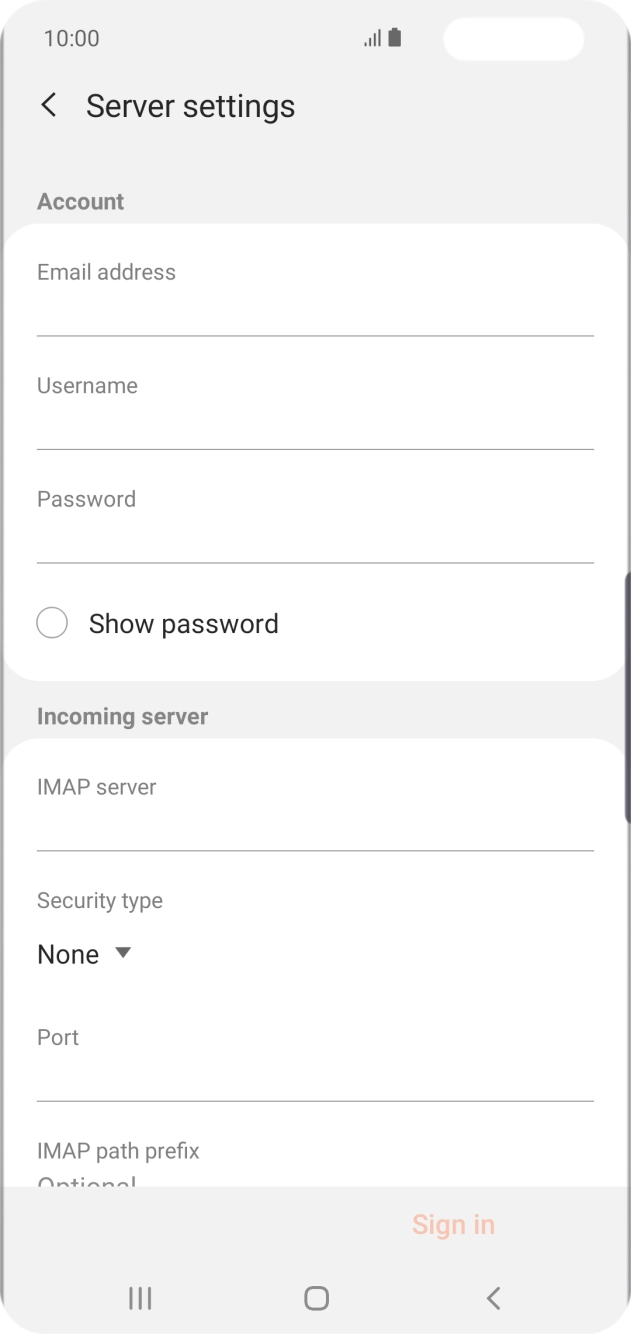 Press the field below 'Username' and key in the username for your email account.