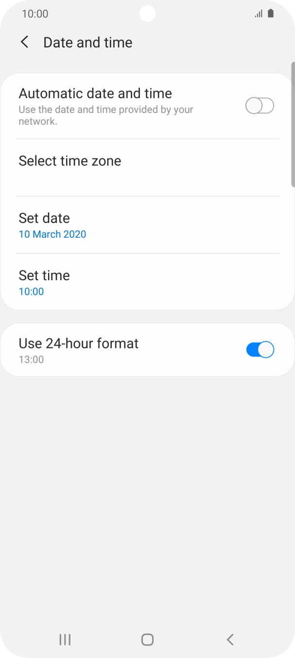 Press the indicator next to 'Automatic date and time' to turn on the function.