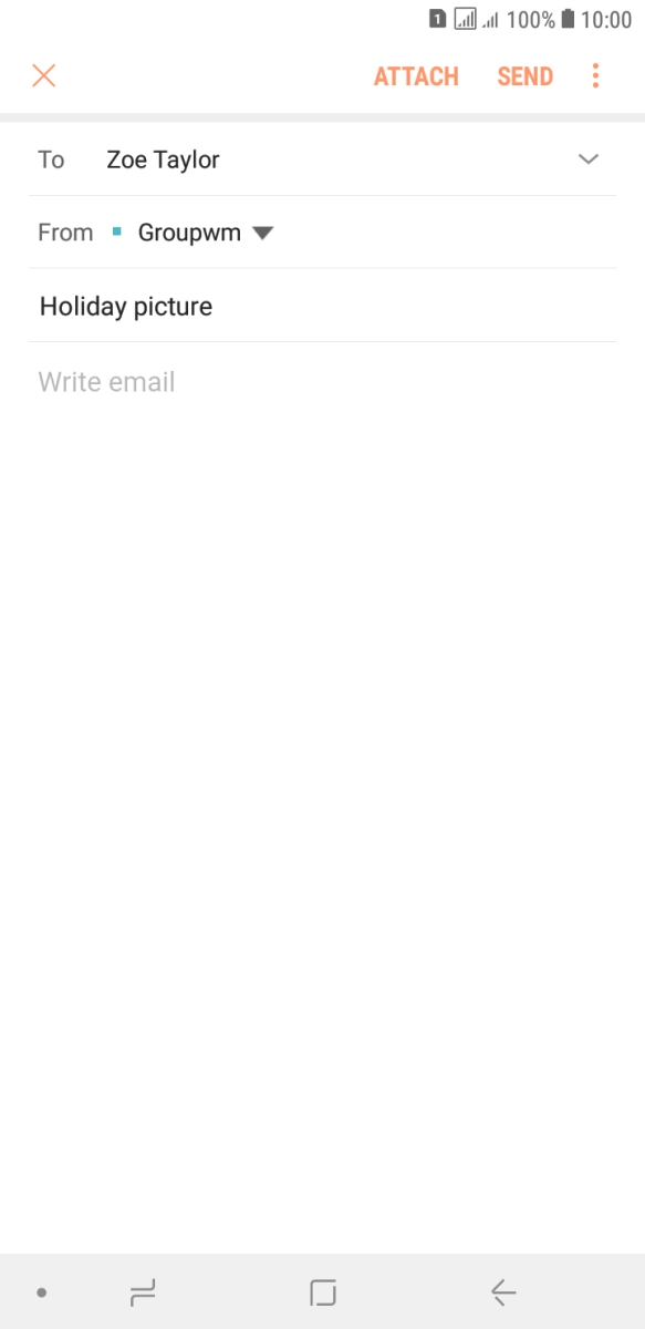 Press the text input field and write the text for your email. Press the text input field and write the text for your email.
