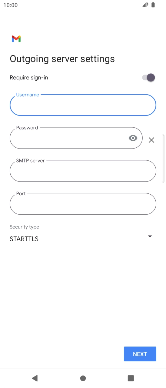 Press the field below 'Password' and key in the password of your email provider's outgoing server. Press the field below 'Password' and key in the password of your email provider's outgoing server.