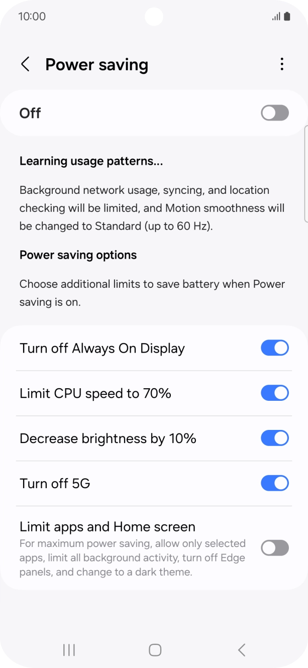 Press the indicators next to the required settings.
