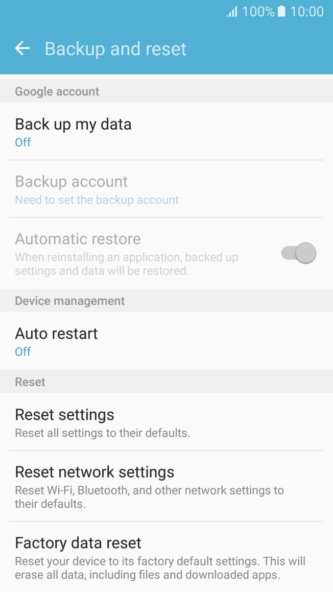 Press Factory data reset.