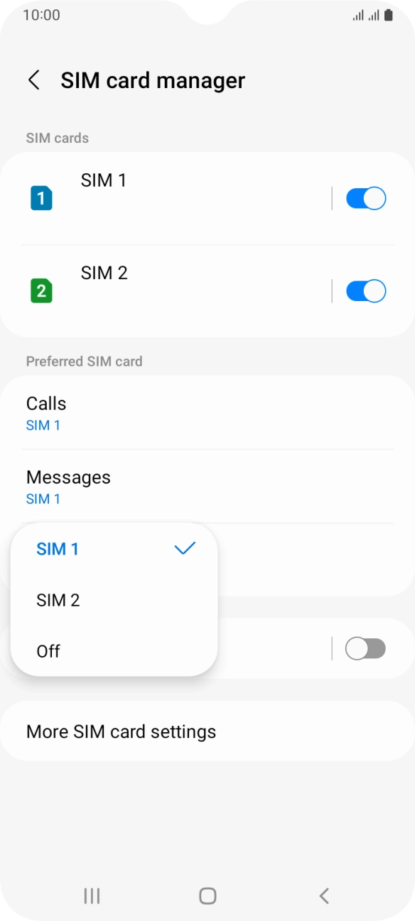 Press the required setting.