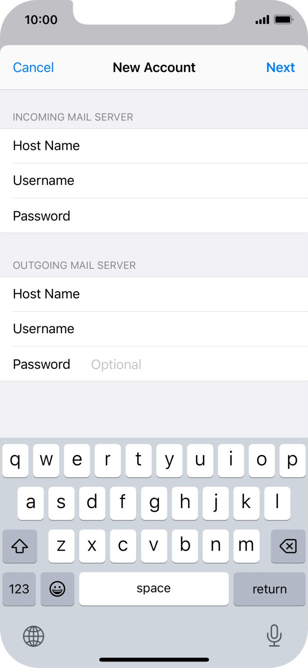 Press Password and key in the password for your email account. Press Password and key in the password for your email account.