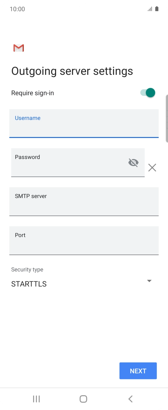 Press the field below 'Password' and key in the password of your email provider's outgoing server. Press the field below 'Password' and key in the password of your email provider's outgoing server.