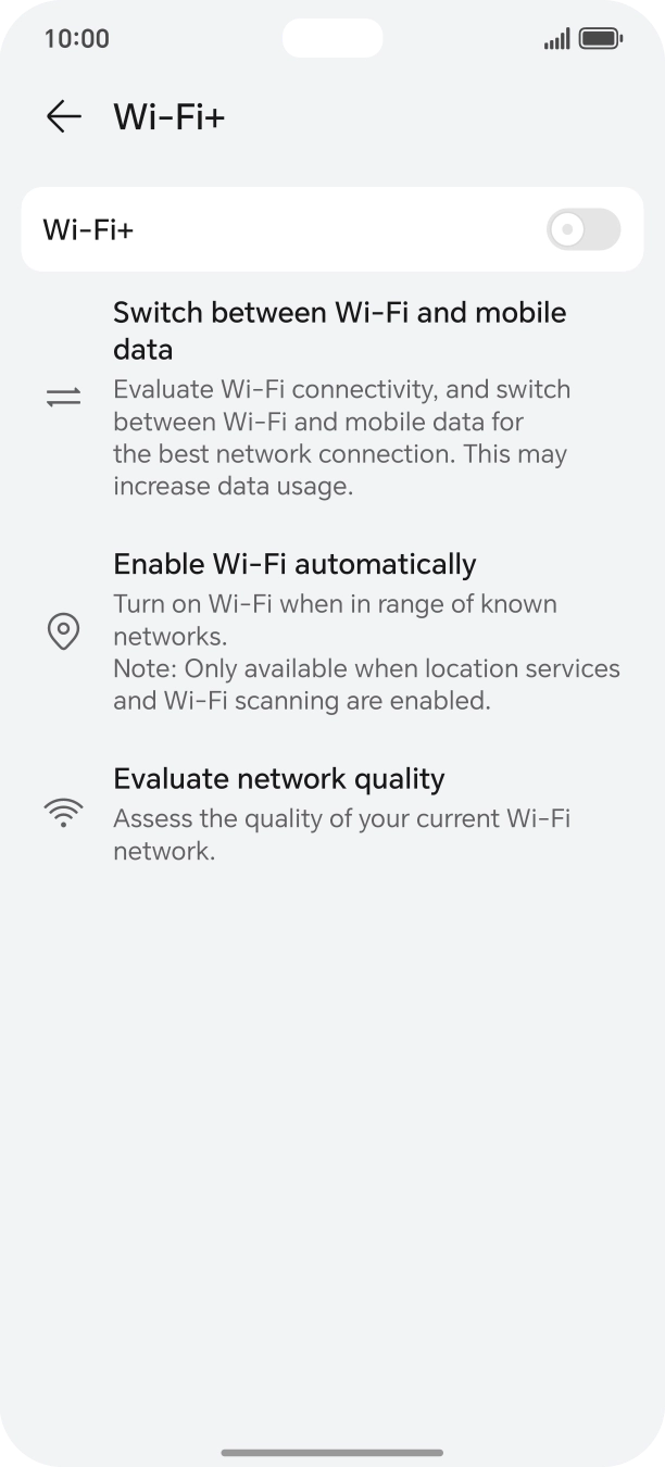 Press the indicator next to 'Wi-Fi+' to turn the function on or off. Press the indicator next to 'Wi-Fi+' to turn the function on or off.