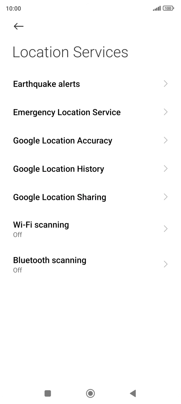 Press Google Location Accuracy. Press Google Location Accuracy.