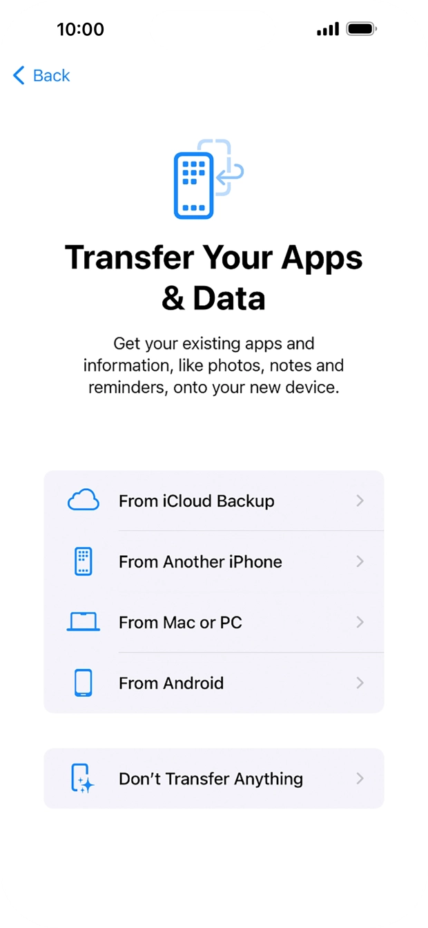 Press Don't Transfer Anything and follow the instructions on the screen to finish the activation. Press Don't Transfer Anything and follow the instructions on the screen to finish the activation.