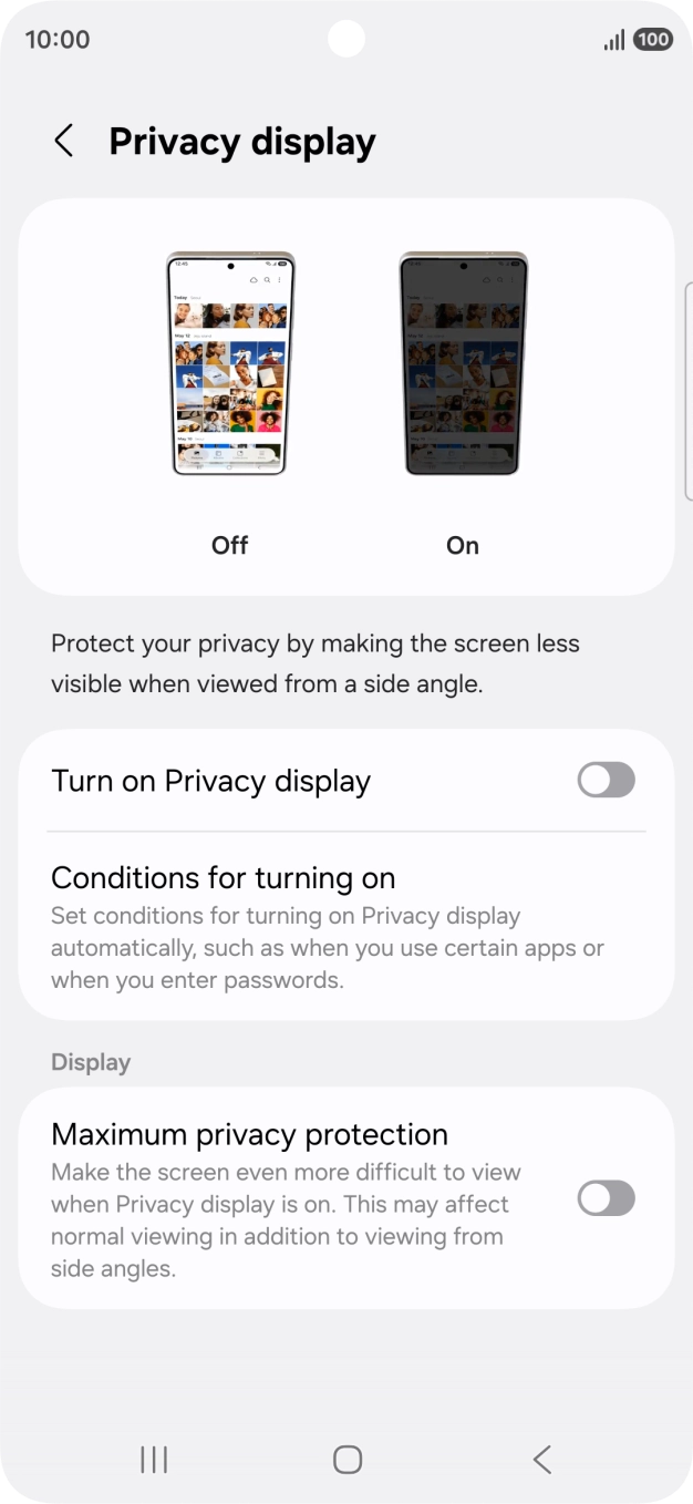 Press the indicator next to 'Turn on Privacy display' to turn on the function.