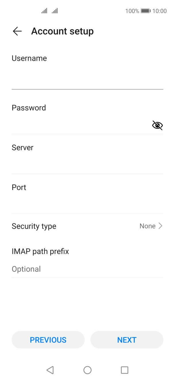 Press the field below 'Server' and key in the name of your email provider's incoming server. Press the field below 'Server' and key in the name of your email provider's incoming server.