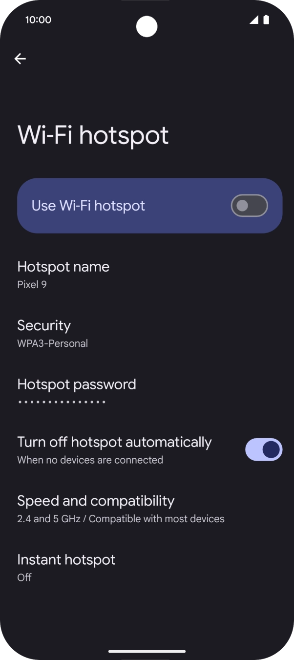 Press the indicator next to 'Use Wi-Fi hotspot' to turn on the function. Press the indicator next to 'Use Wi-Fi hotspot' to turn on the function.