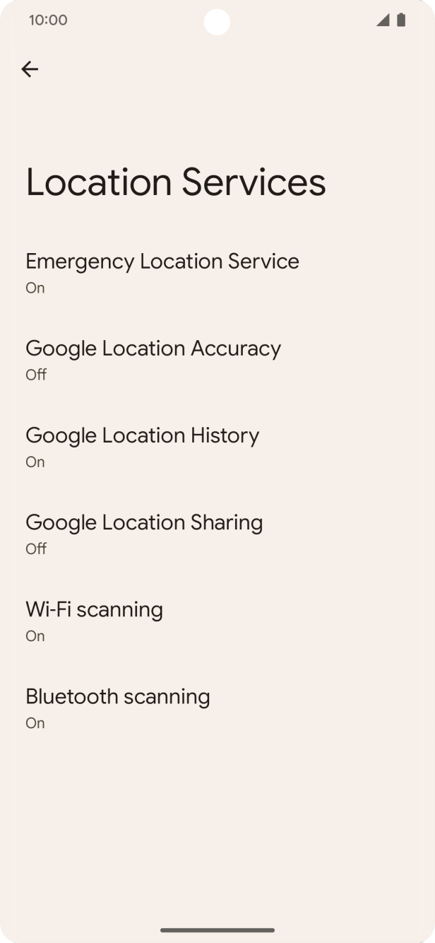 Press Google Location Accuracy. Press Google Location Accuracy.