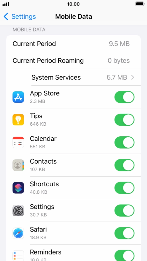 Press the indicators next to the required applications to turn the function on or off. Press the indicators next to the required applications to turn the function on or off.