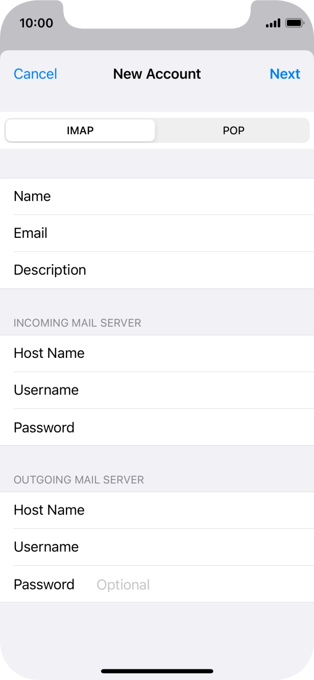 Press Password and key in the password for your email account. Press Password and key in the password for your email account.