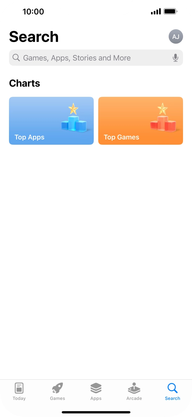 Press the search field and key in the name or subject of the required app.