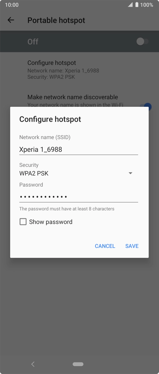 Press the field below 'Network name (SSID)' and key in the required name. Press the field below 'Network name (SSID)' and key in the required name.