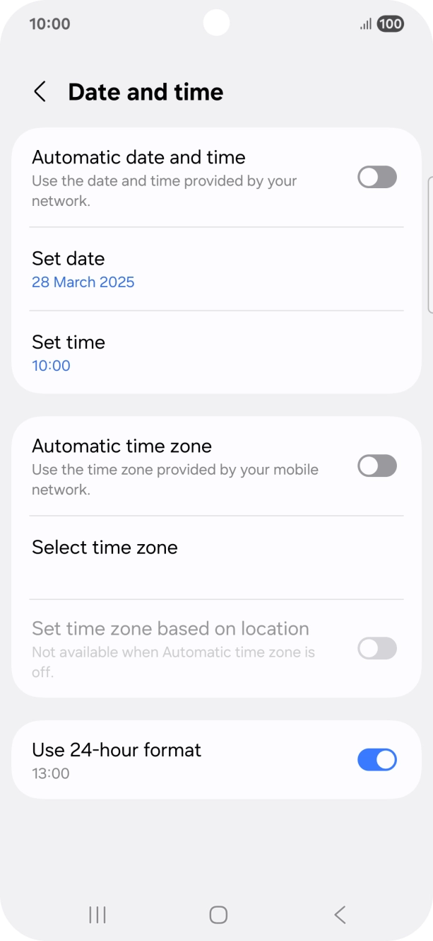 Press the indicator next to 'Automatic date and time' to turn on the function.