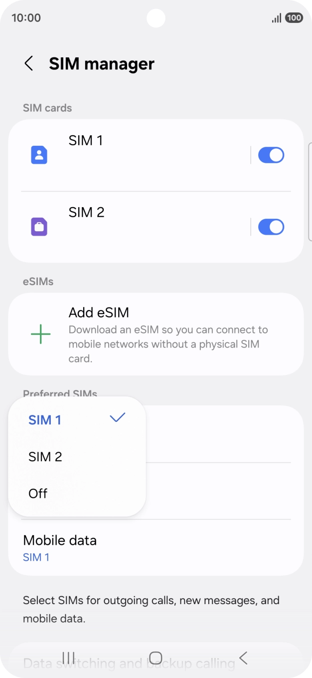 Press the required setting.