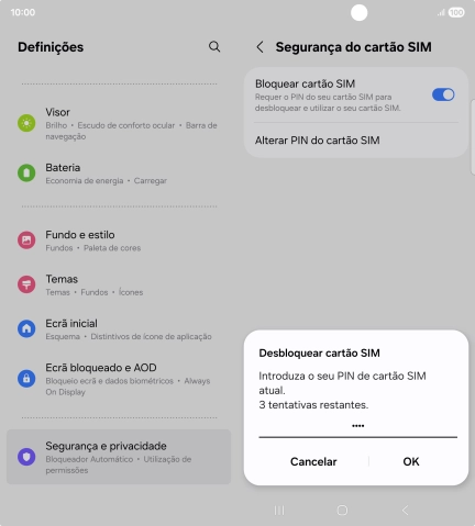 Introduza o seu código PIN e prima OK.