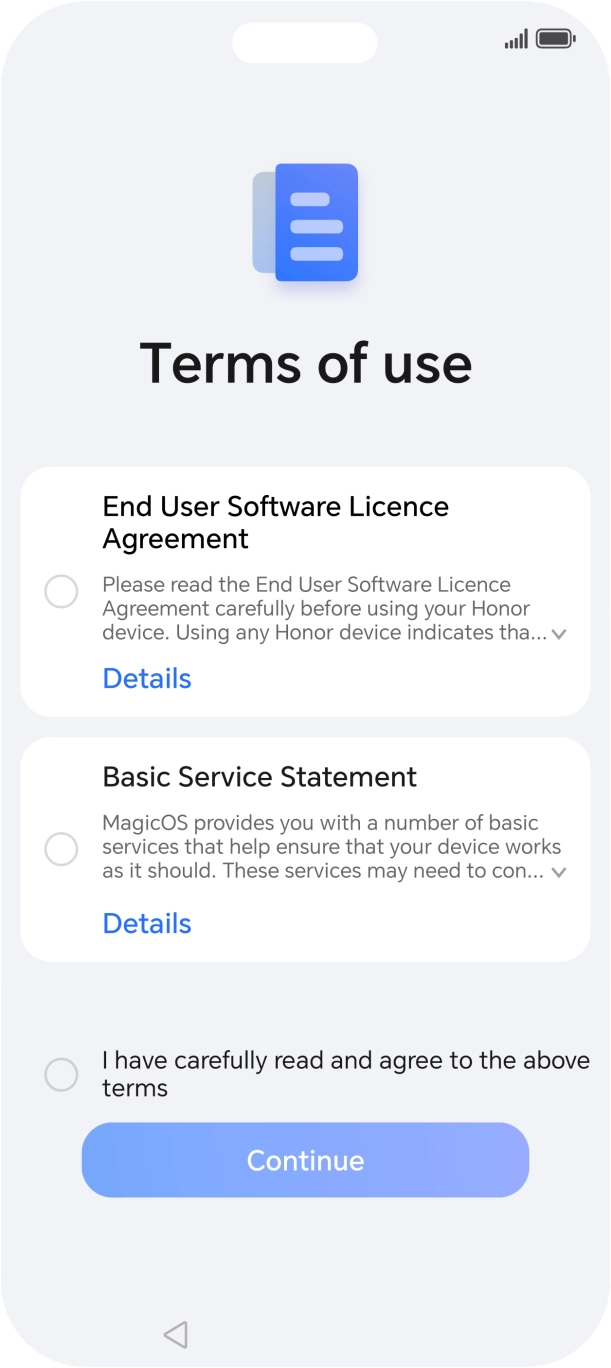 Press the field to accept the license agreement.