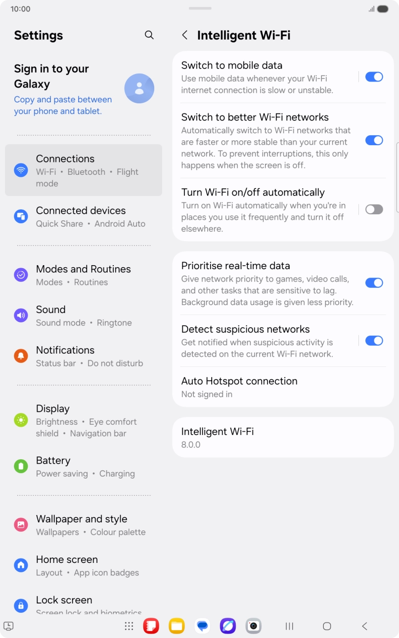 Press the indicator next to 'Switch to mobile data' to turn the function on or off.