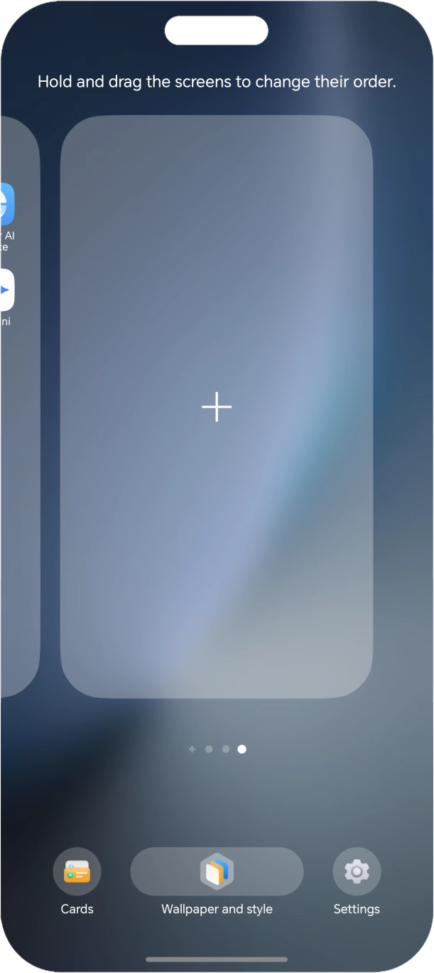 Press the add icon to add a home screen page.