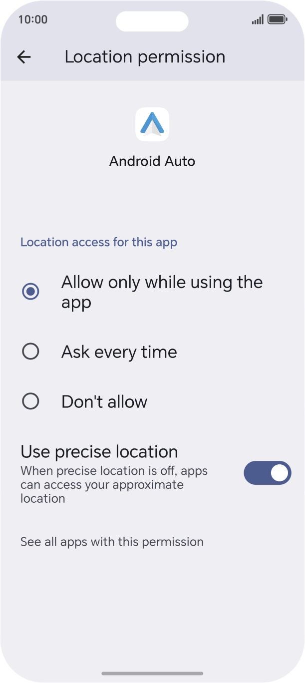 Press the required setting.