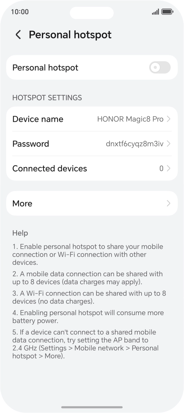 Press Device name and key in the required name for the WiFi hotspot.
