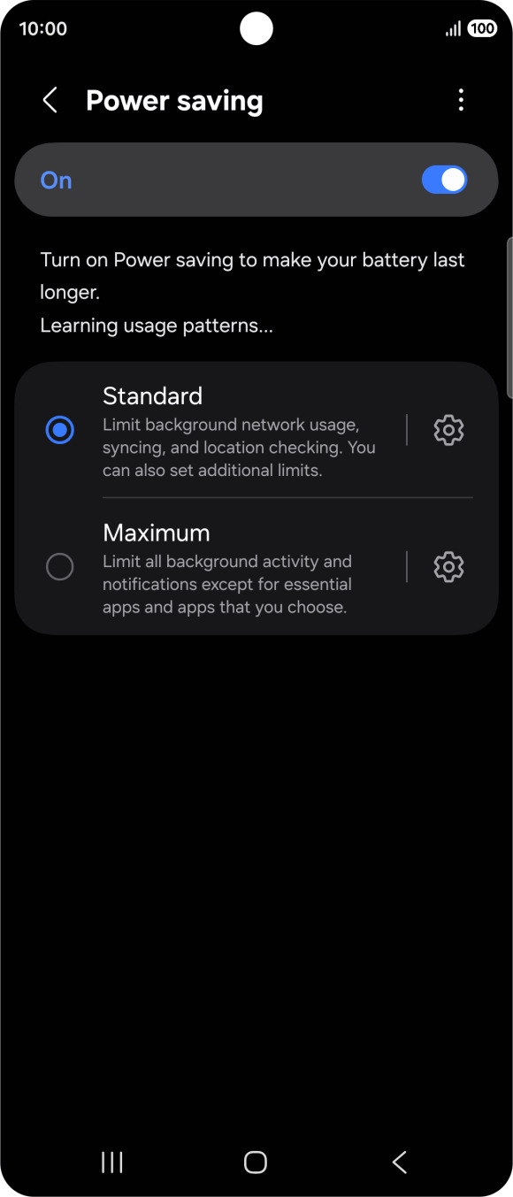 Press the indicator next to the required setting.