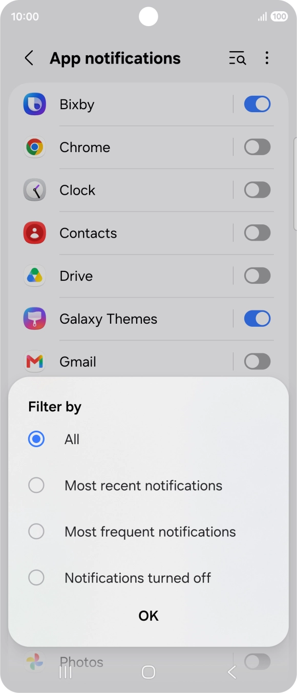 Press the required setting.