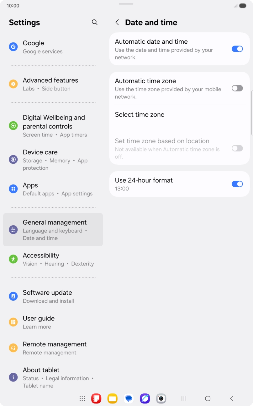Press the indicator next to 'Automatic time zone' to turn on the function.