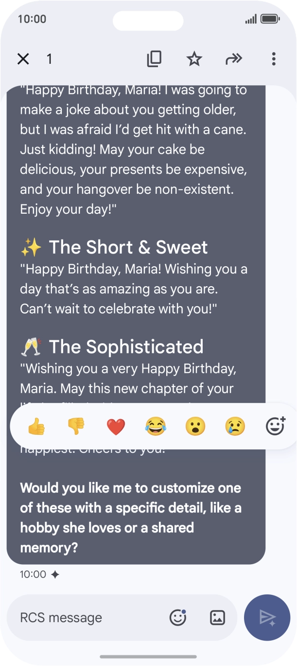 Press and hold the text suggestion from Gemini. Follow the instructions on the screen to use the text suggestion. Press and hold the text suggestion from Gemini. Follow the instructions on the screen to use the text suggestion.