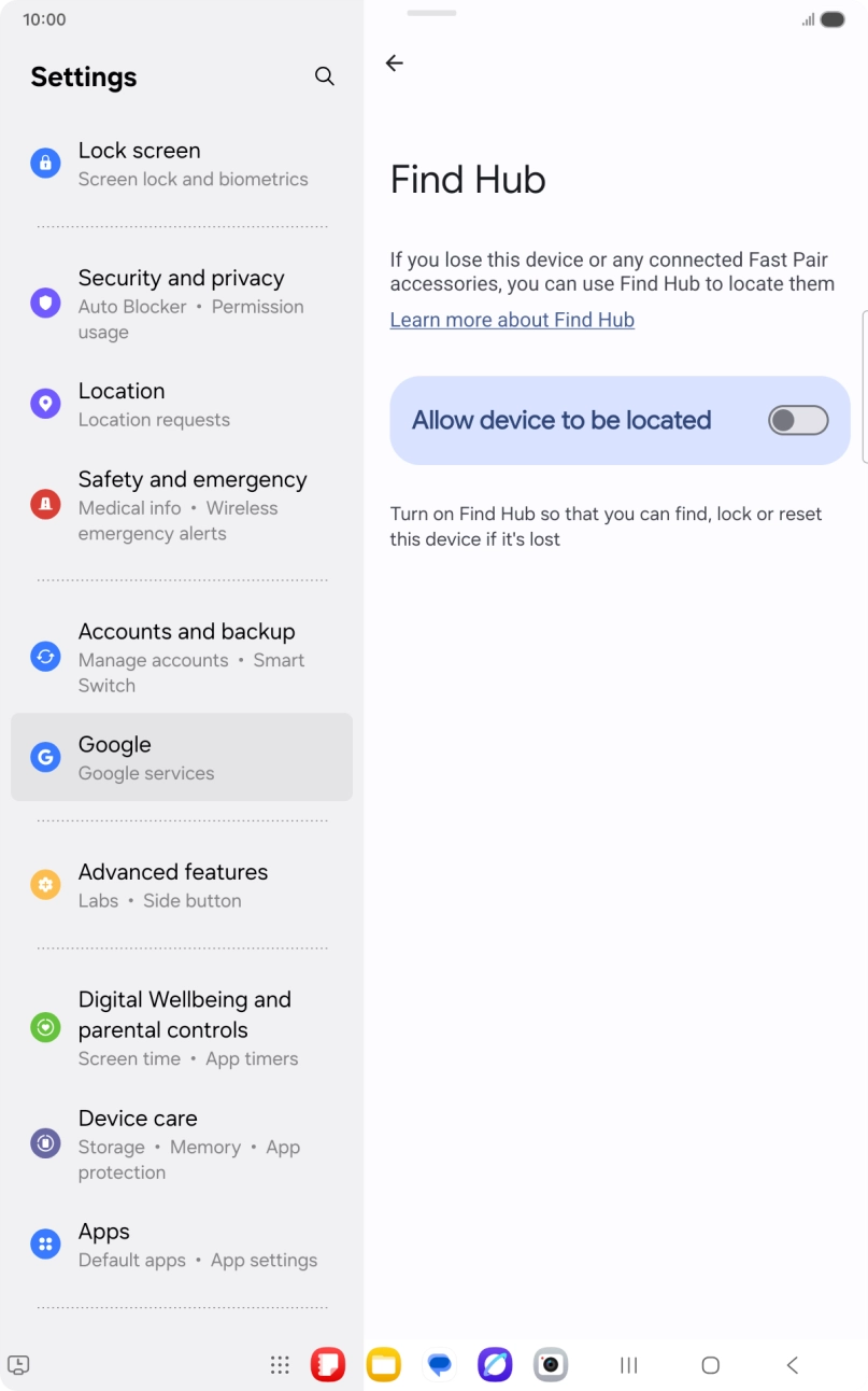 Press the indicator next to 'Allow device to be located' to turn on the function.