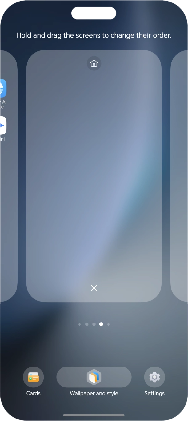 Press the remove icon to remove the home screen page.