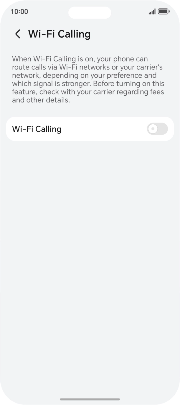 Press the indicator next to 'Wi-Fi Calling' to turn the function on or off. Press the indicator next to 'Wi-Fi Calling' to turn the function on or off.