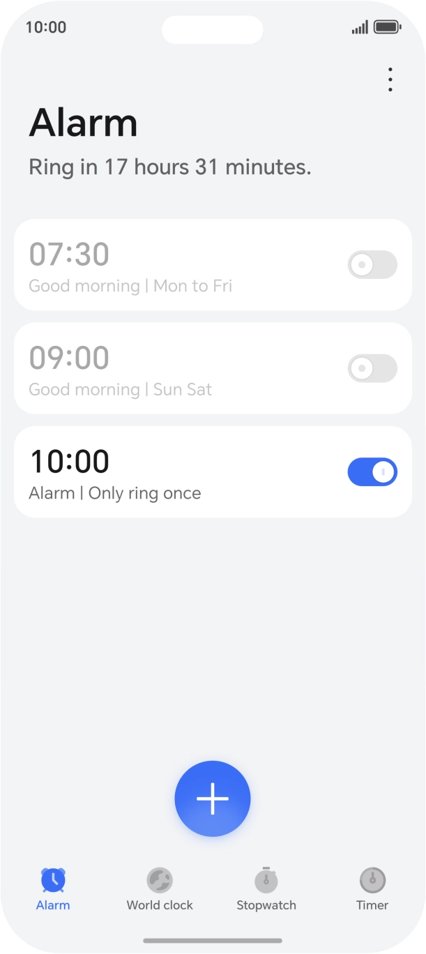 Press the indicator next to the required alarm to turn the alarm on or off.