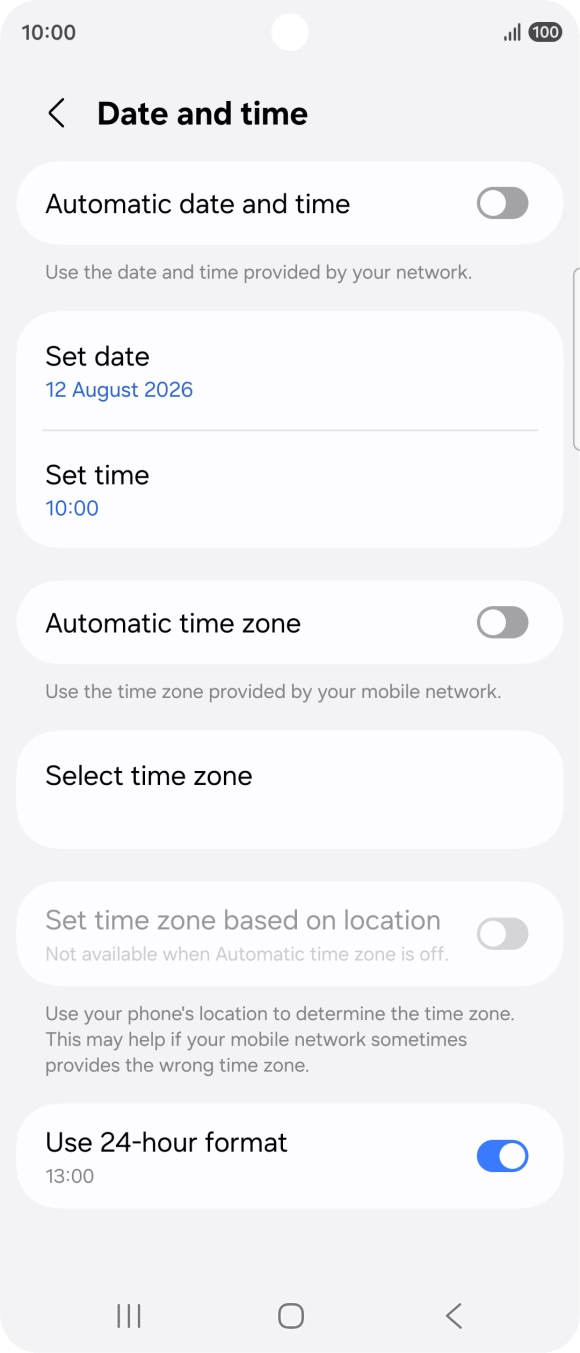 Press the indicator next to 'Automatic date and time' to turn on the function.