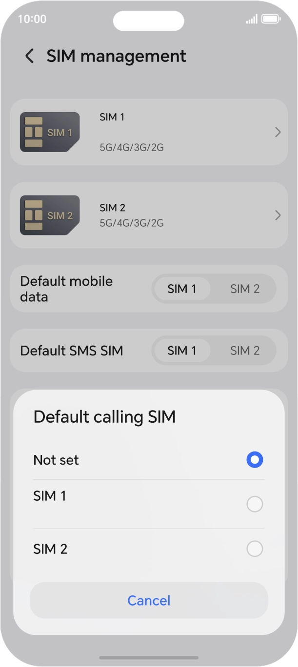 Press the required setting.