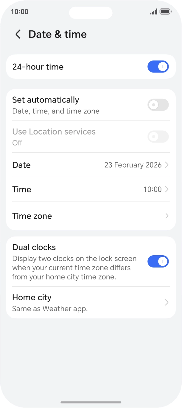 Press the indicator next to 'Set automatically' to turn on the function.