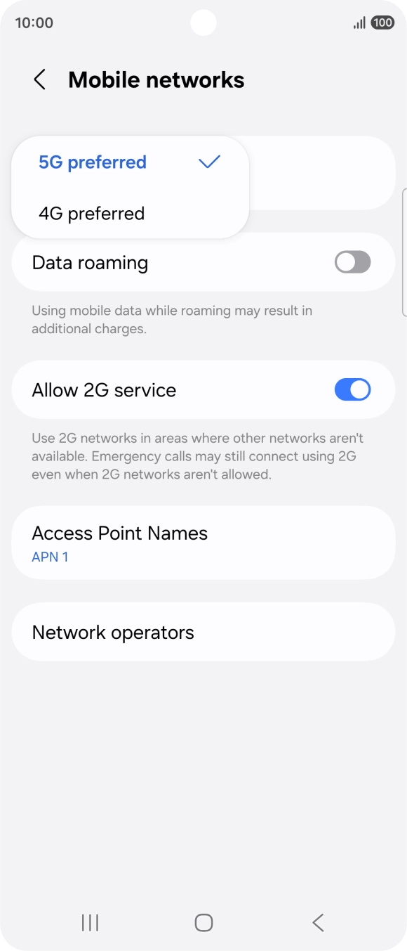 Press the required network mode.