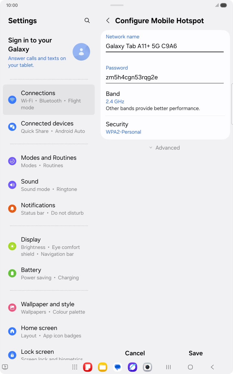 Press the field below 'Network name' and key in the required name.