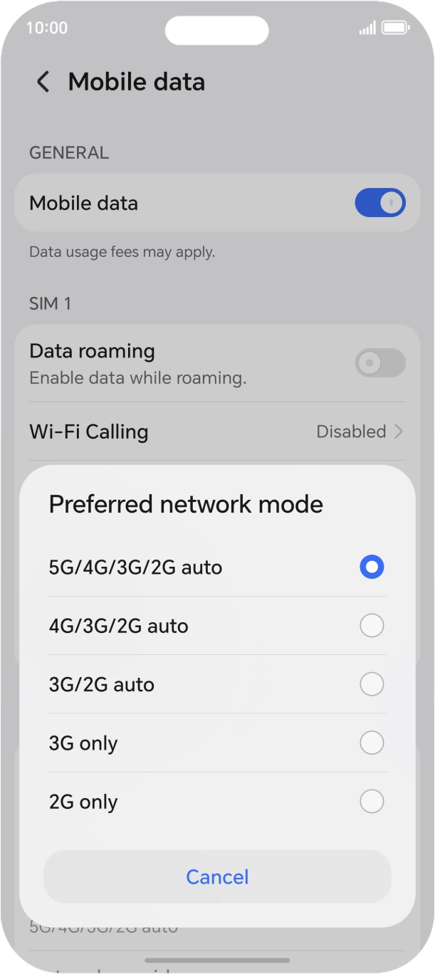 Press the required network mode. Press the required network mode.
