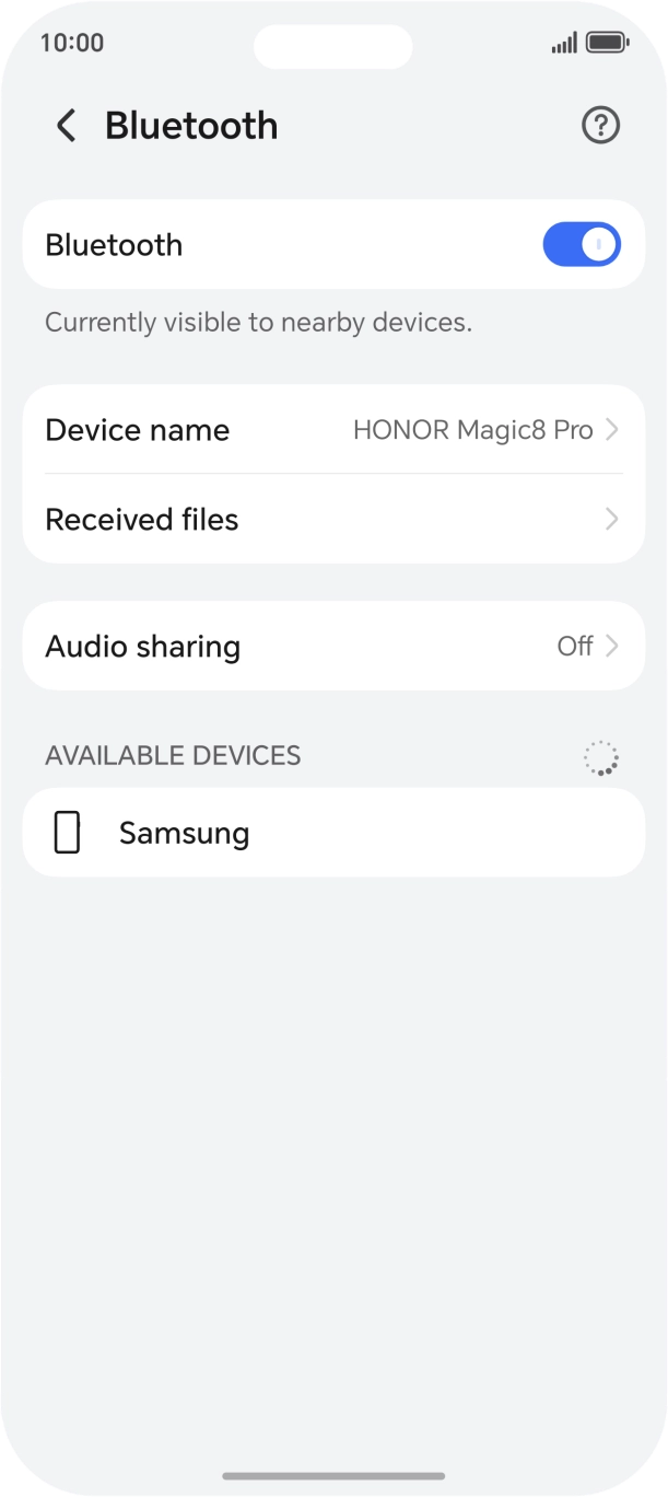 Press the required Bluetooth device and follow the instructions on the screen to pair the device with your phone.