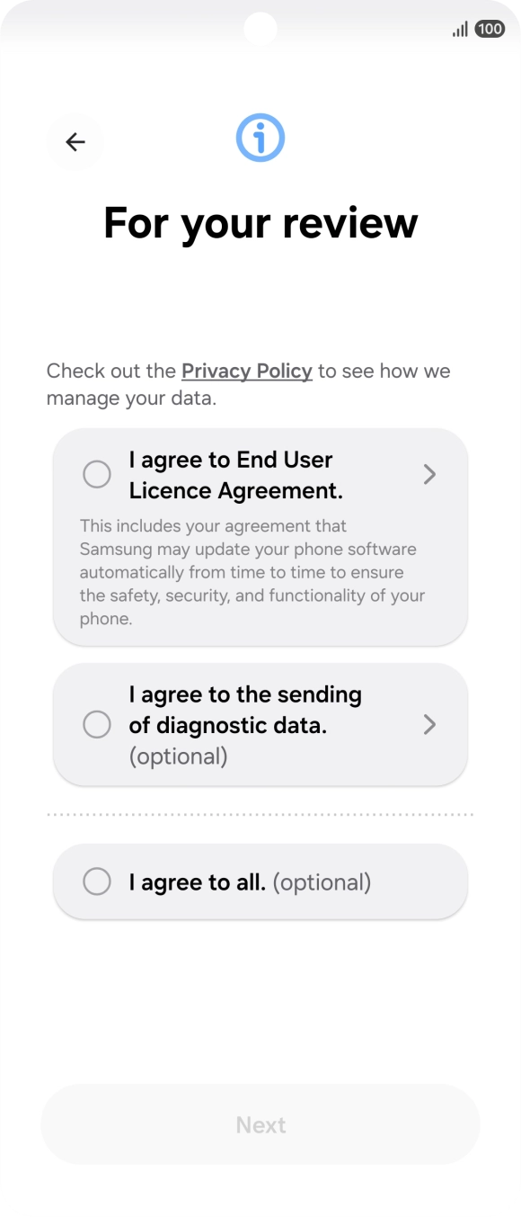 Press the fields next to the required settings to select them.