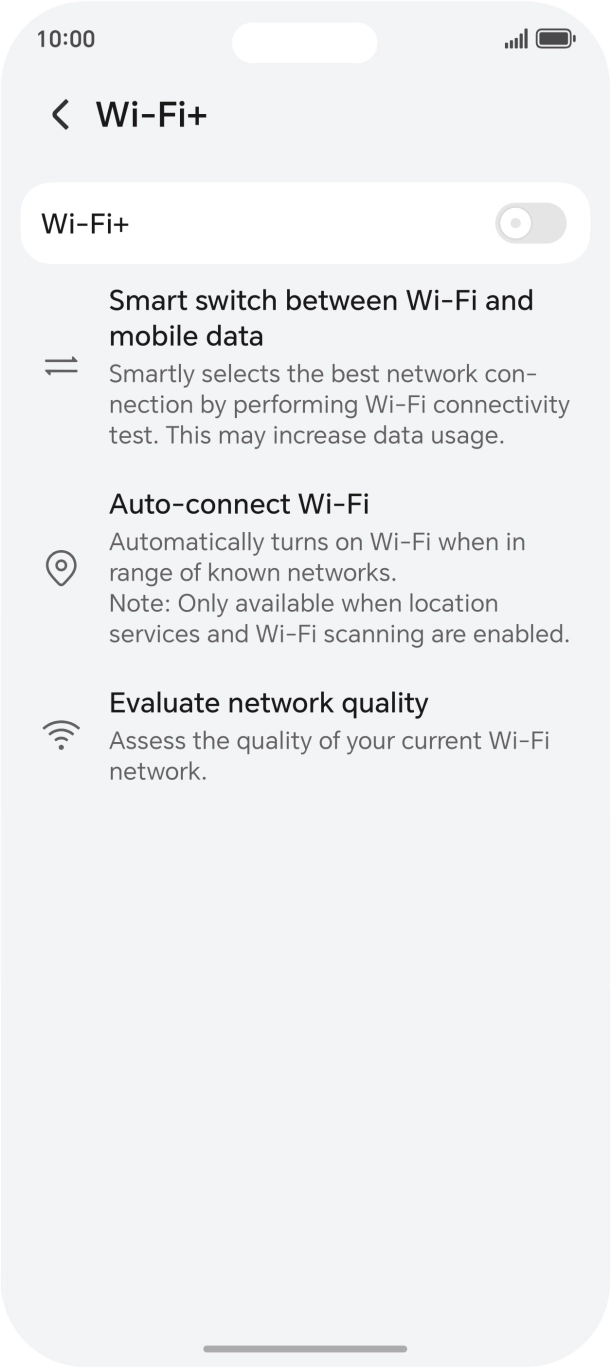 Press the indicator next to 'Wi-Fi+' to turn the function on or off.