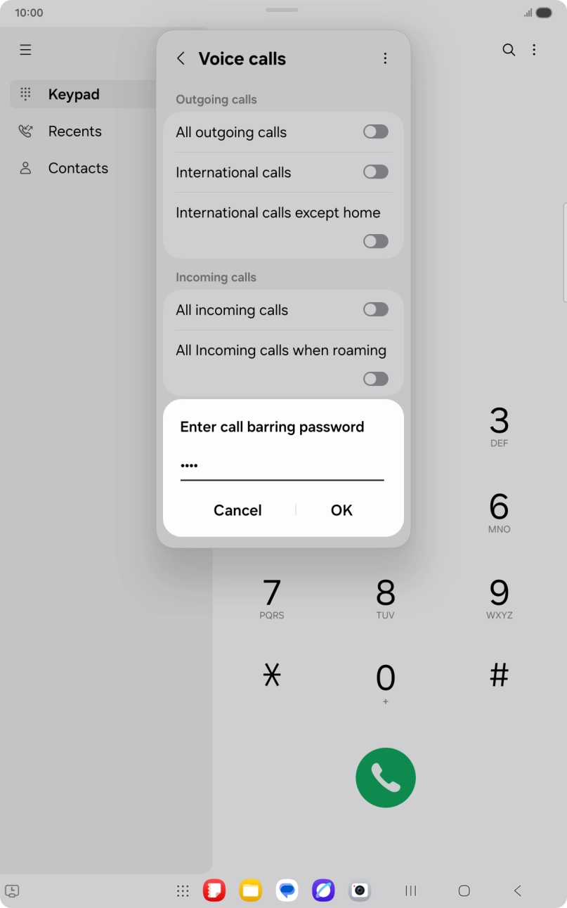 Key in your barring password and press OK.