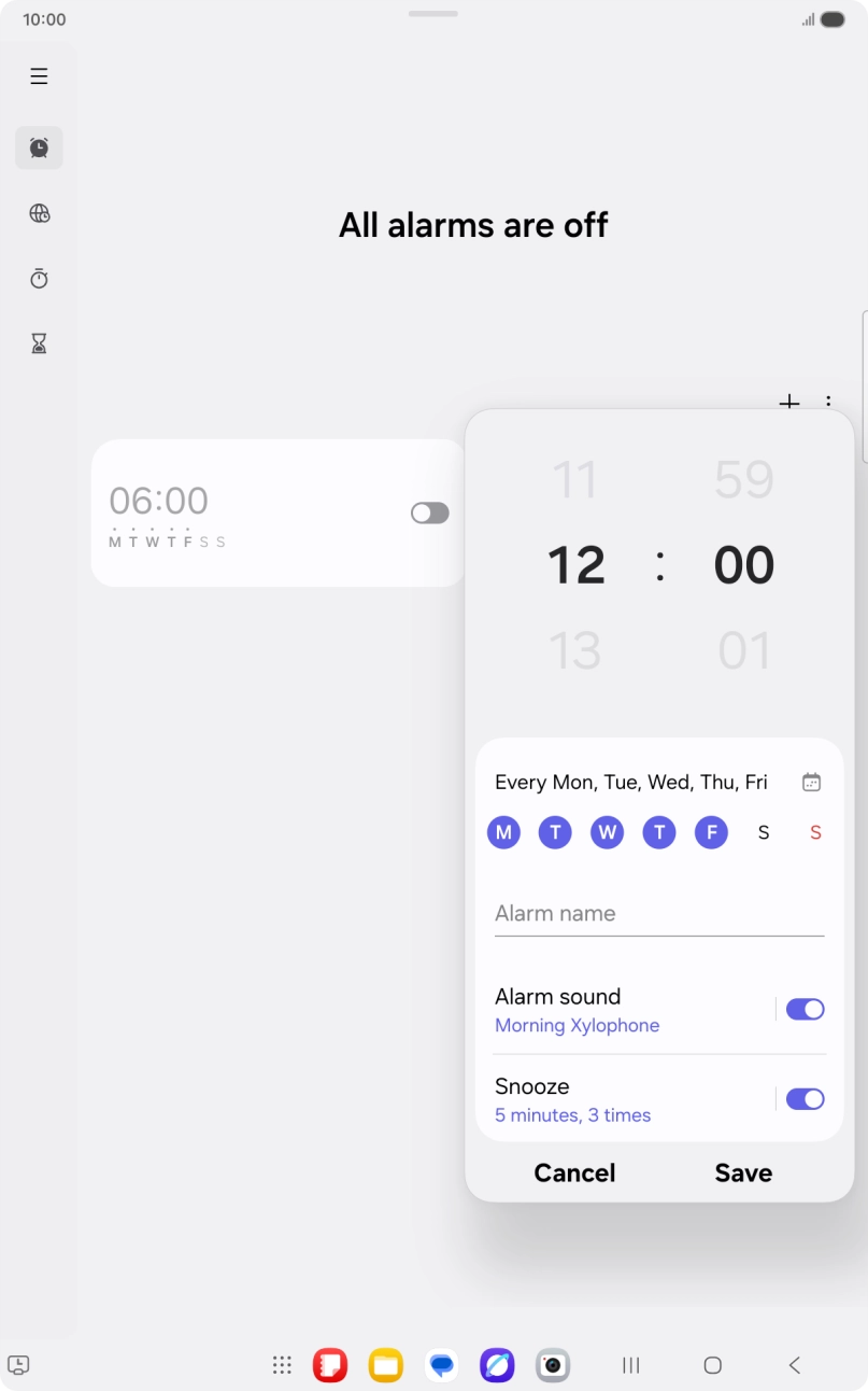 Press the indicator next to 'Alarm sound' to turn on the alarm tone.