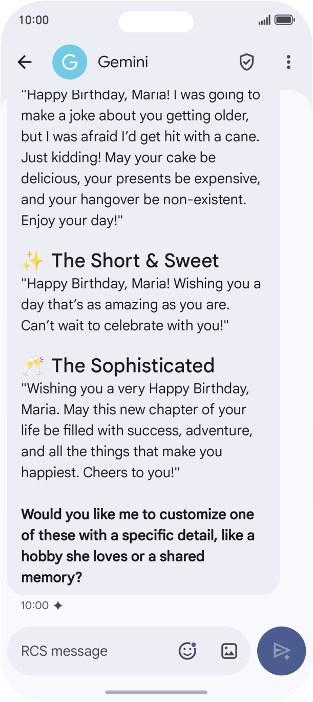 The text suggestion from Gemini is displayed. The text suggestion from Gemini is displayed.